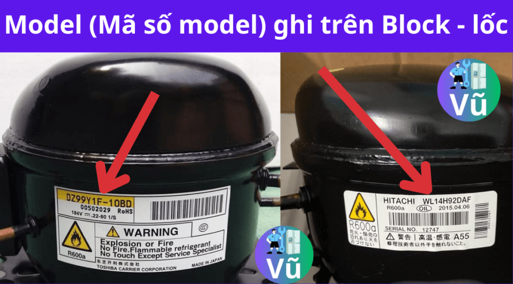 Model (Mã số model) ghi trên block lốc