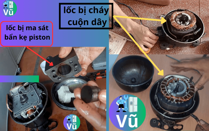 lốc tủ lạnh bị kẹt, lốc tủ lạnh bị cháy cuộn dây bên trong