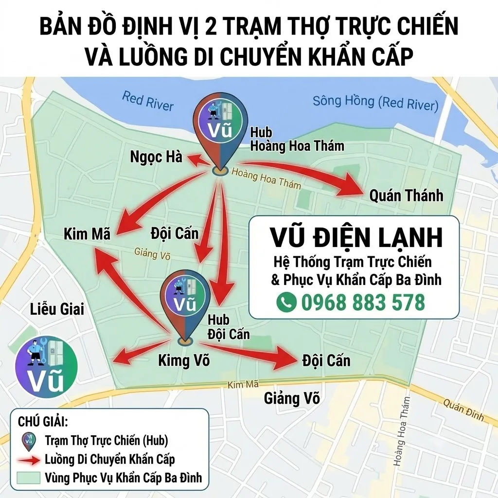 Bản đồ điểm thợ sửa điều hòa Ba Đình của Vũ Điện Lạnh tại Hoàng Hoa Thám, hỗ trợ Ngọc Hà, Giảng Võ, Kim Mã, Đội Cấn, Liễu Giai