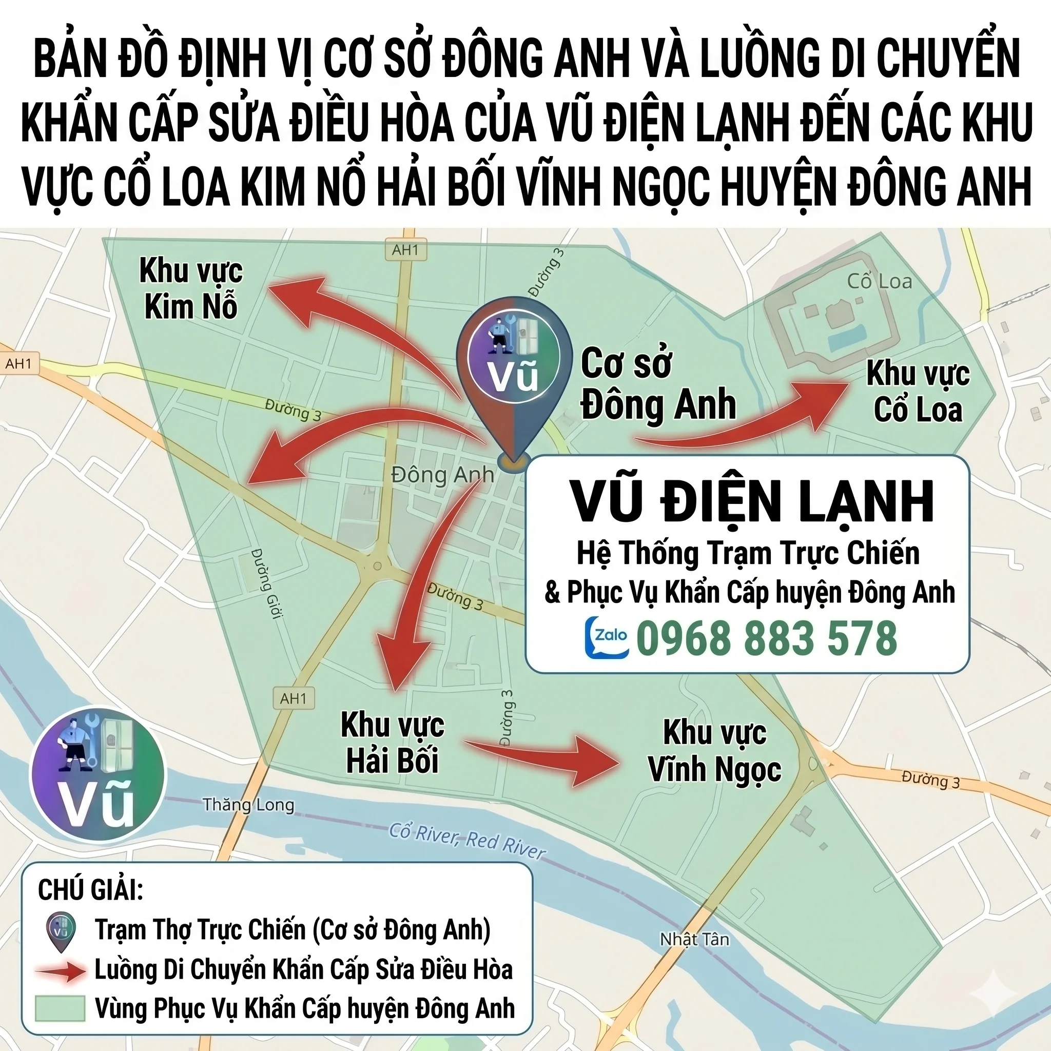 Bản đồ điểm thợ sửa điều hòa Vũ Điện Lạnh tại Đông Anh