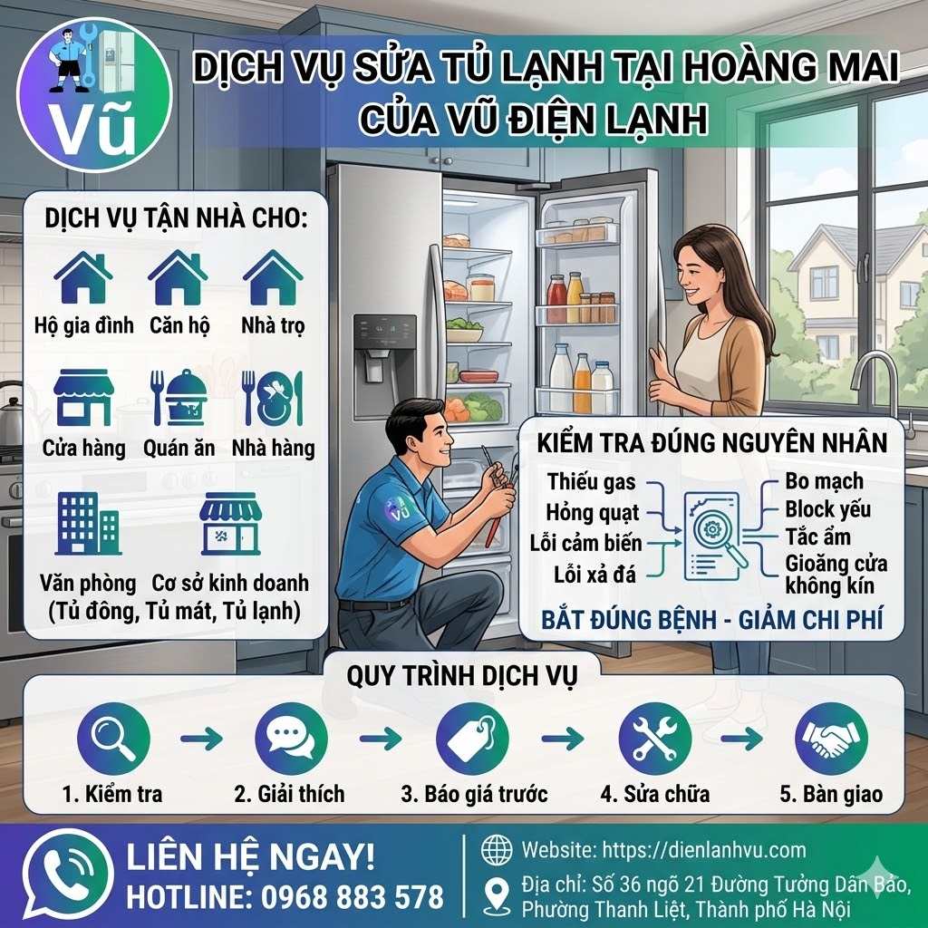 Dịch Vụ Sửa Tủ Lạnh Tại Hoàng Mai Của Vũ Điện Lạnh
