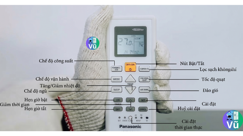 Giải mã các nút bấm trên điều khiển điều hòa Panasonic 2 chiều: Các chế độ Auto, Cool, Dry, Heat (Sưởi ấm)