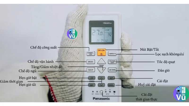 Giải mã các nút bấm trên điều khiển điều hòa Panasonic 2 chiều: Các chế độ Auto, Cool, Dry, Heat (Sưởi ấm)