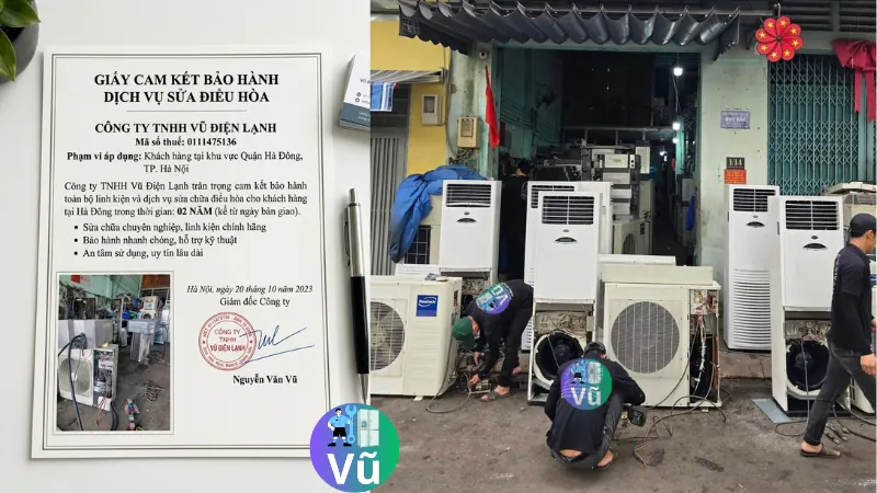Cam kết bảo hành dịch vụ 2 năm của CÔNG TY TNHH VŨ ĐIỆN LẠNH, MST 0111475136 cho khách hàng sửa điều hòa tại Hà Đông