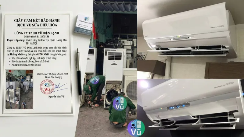 Thông tin đăng ký kinh doanh Công ty TNHH Vũ Điện Lạnh mã số thuế 0111475136 và chứng nhận cam kết bảo hành trách nhiệm sửa chữa điều hòa 02 năm tại Hà Nội