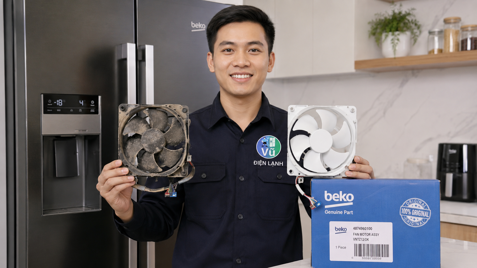 Vũ Điện Lạnh thay thế bo mạch và linh kiện tủ lạnh Beko chính hãng, có bảo hành 2 năm.