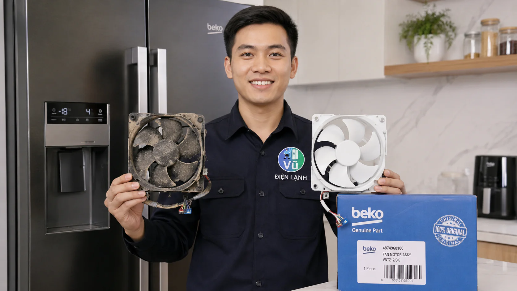 Vũ Điện Lạnh thay thế bo mạch và linh kiện tủ lạnh Beko chính hãng, bảo hành 02 năm cho mọi trường hợp sau khi sửa chữa.
