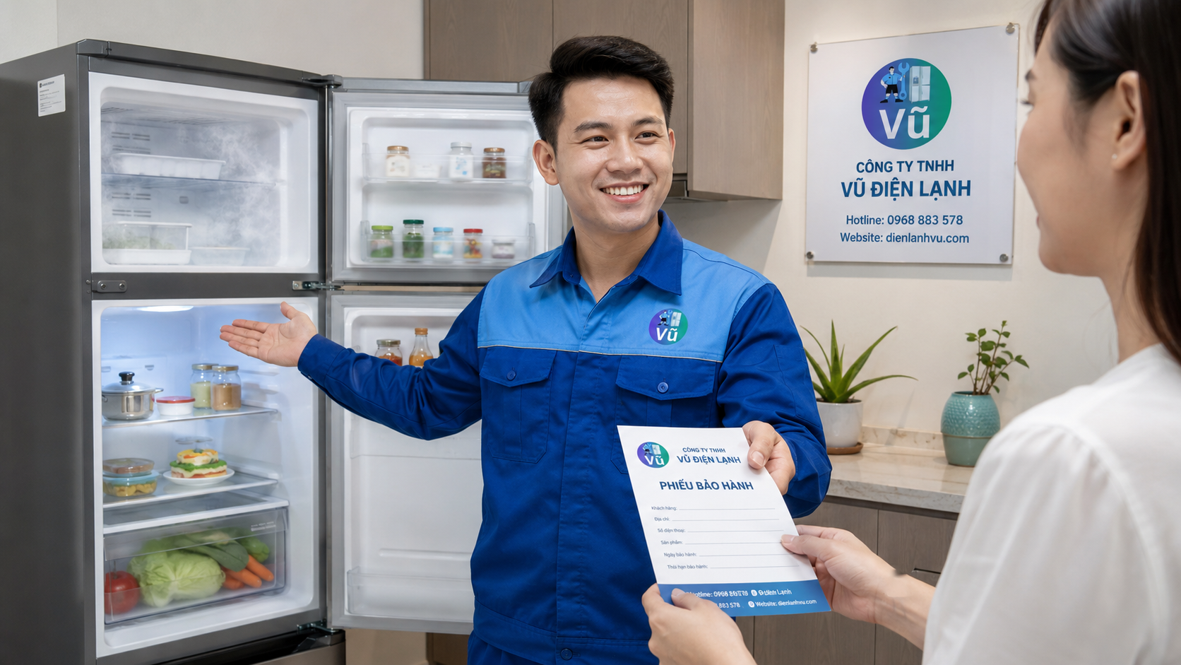 Dịch vụ kiểm tra và bơm ga tủ lạnh tại nhà của Vũ Điện Lạnh luôn minh bạch giá cả và có phiếu bảo hành rõ ràng.