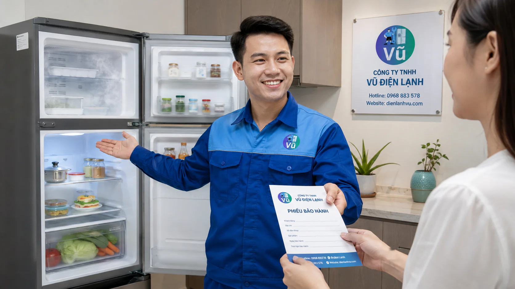 Dịch vụ kiểm tra và bơm ga tủ lạnh tại nhà của Vũ Điện Lạnh luôn minh bạch giá cả và có phiếu bảo hành rõ ràng.