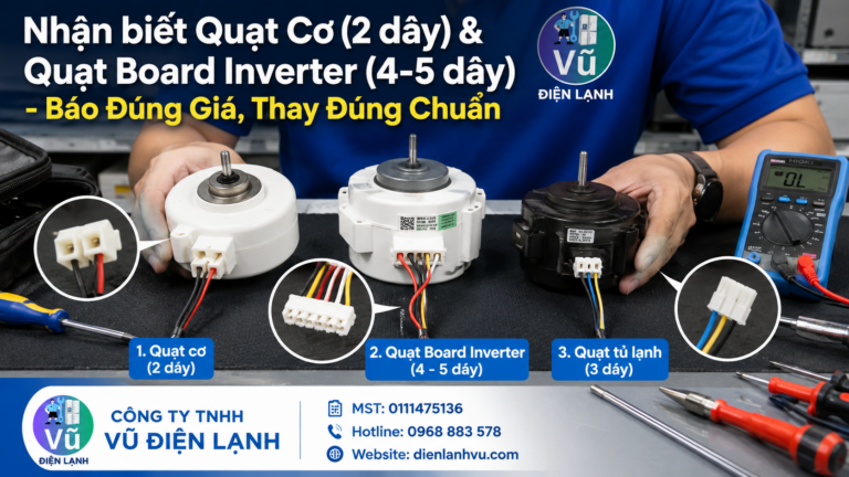 Phân biệt các loại quạt gió tủ lạnh (quạt cơ 2 dây, quạt board 4-5 dây và quạt side by side) để xác định giá thay thế chính xác.