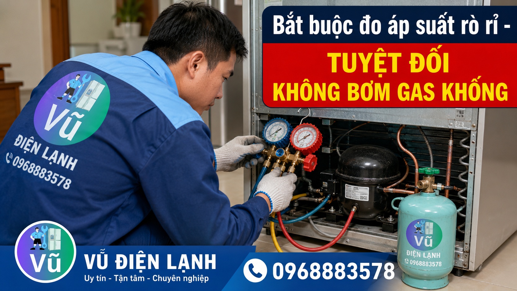 Thợ sửa tủ lạnh sử dụng đồng hồ đo áp suất chuyên dụng để kiểm tra rò rỉ gas, cam kết không bơm gas khống moi tiền khách hàng.Thợ sửa tủ lạnh sử dụng đồng hồ đo áp suất chuyên dụng để kiểm tra rò rỉ gas, cam kết không bơm gas khống moi tiền khách hàng.