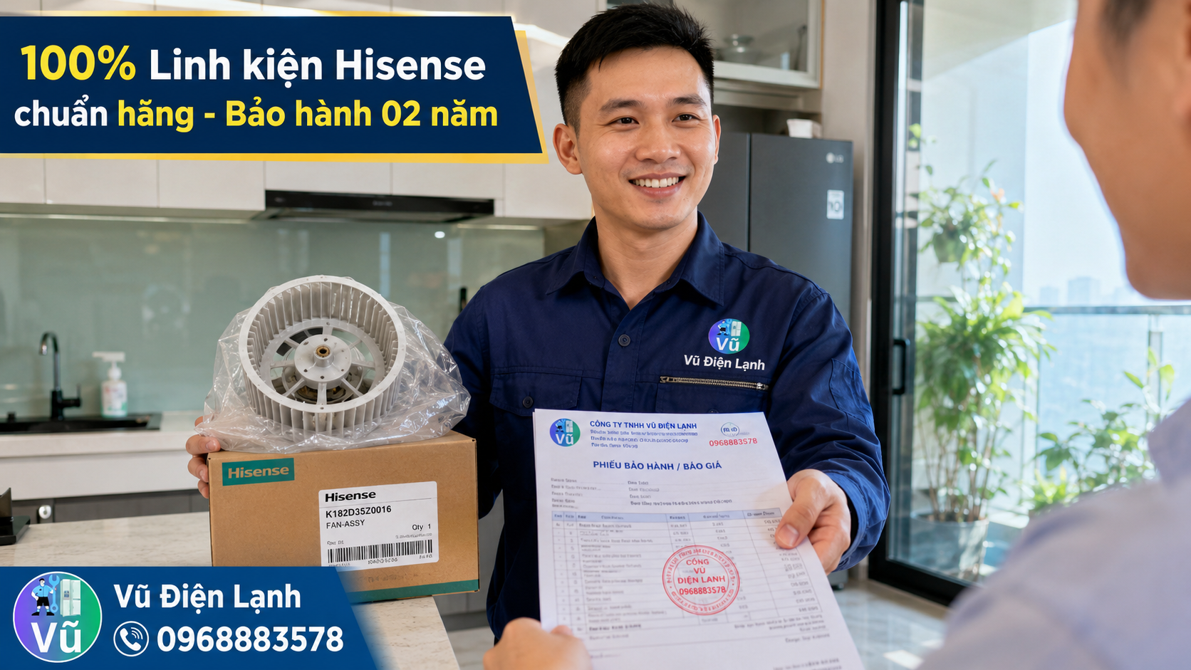 Vũ Điện Lạnh cung cấp linh kiện tủ lạnh Hisense chính hãng, đi kèm phiếu báo giá và bảo hành 2 năm minh bạch.