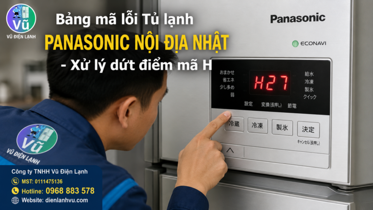 Bảng điều khiển tủ lạnh Panasonic nội địa Nhật 110V hiển thị mã lỗi hệ H, cần kỹ thuật viên chuyên môn cao để xử lý.