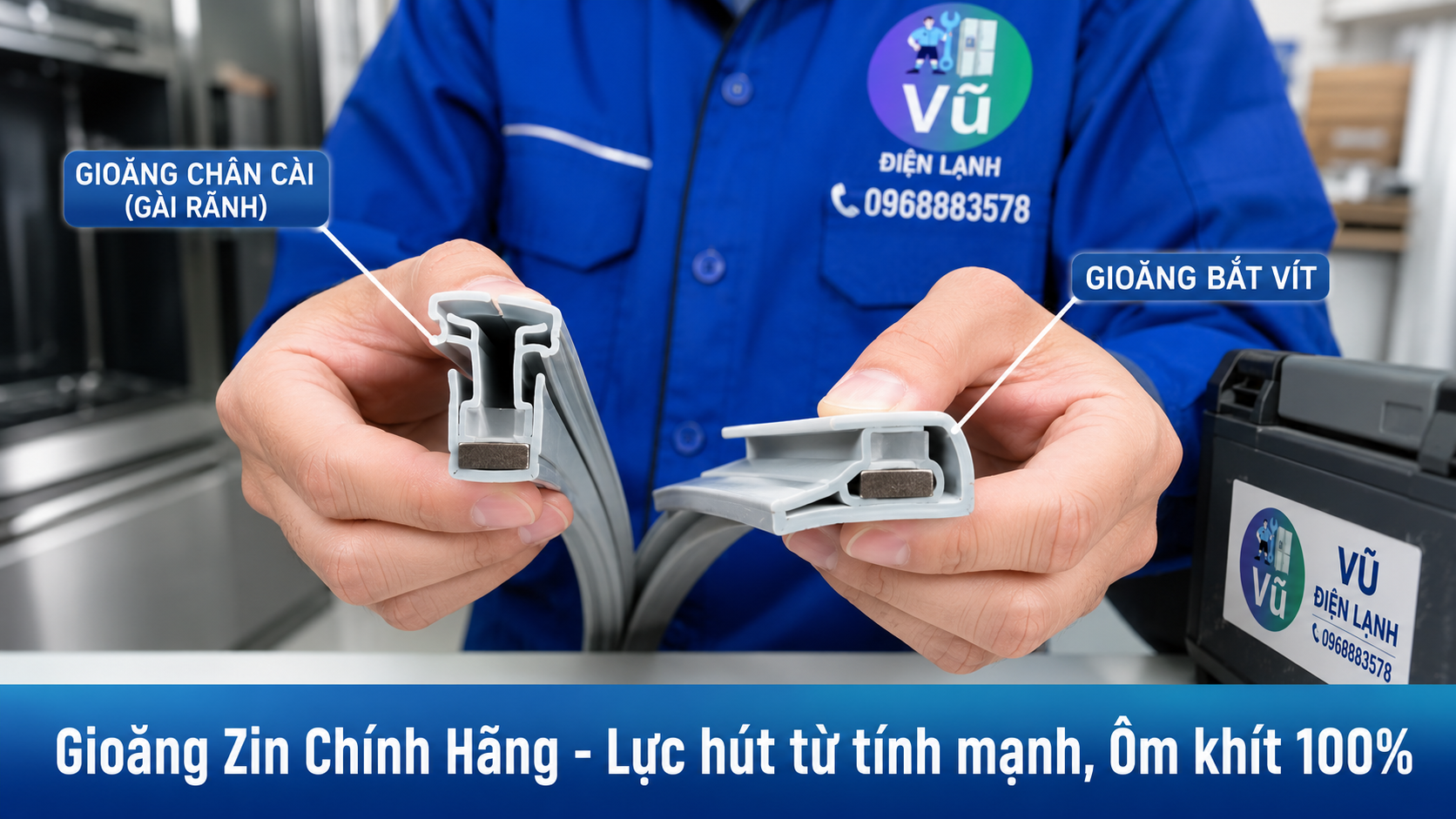 Chuyên gia Vũ Điện Lạnh hướng dẫn phân biệt cấu tạo gioăng tủ lạnh dạng chân gài rãnh và gioăng bắt vít để lựa chọn linh kiện thay thế chuẩn xác.