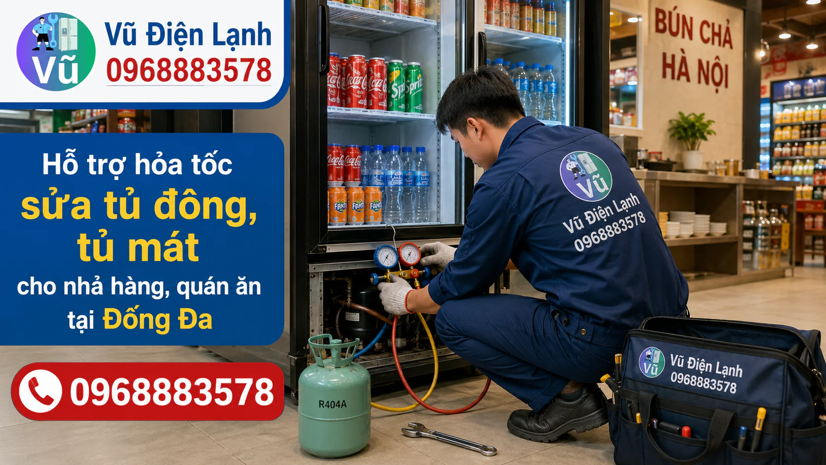Dịch vụ sửa chữa tủ đông, tủ mát hỏa tốc cho các nhà hàng, siêu thị mini tại khu vực quận Đống Đa.