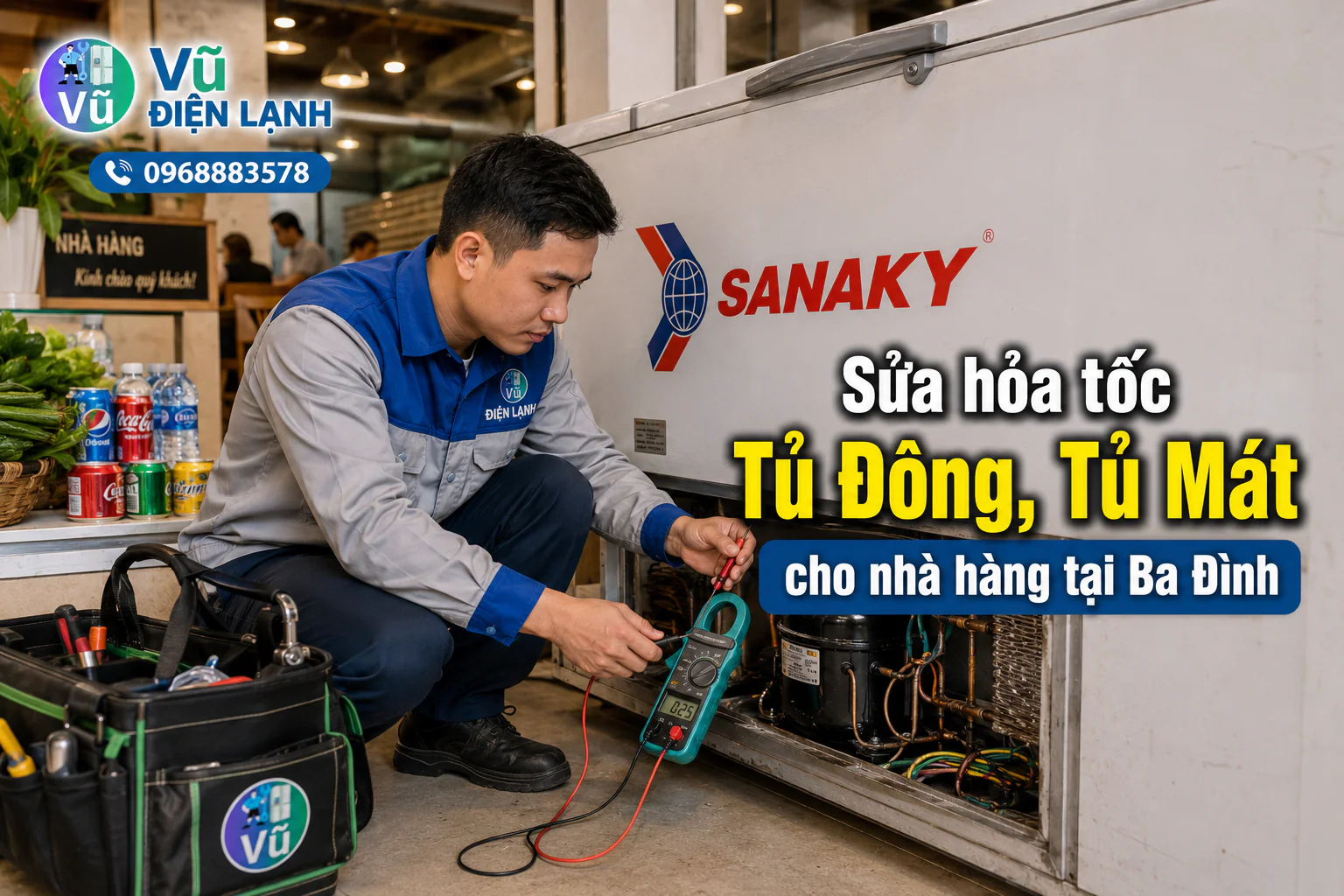Dịch vụ sửa chữa tủ đông, tủ mát công suất lớn ngoài giờ hành chính cho các quán ăn, nhà hàng tại quận Ba Đình.