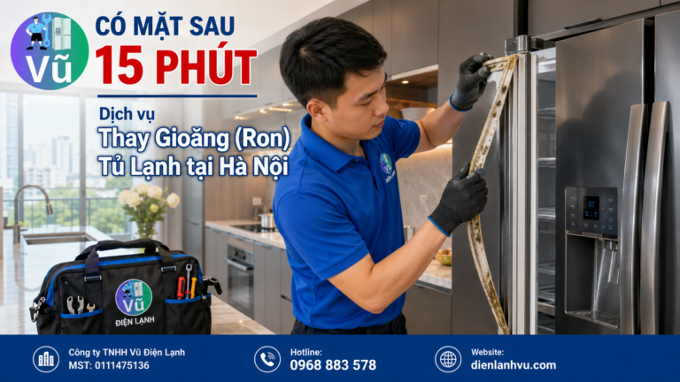 Kỹ thuật viên Vũ Điện Lạnh nhanh chóng có mặt tại nhà khách hàng ở Hà Nội để tháo bỏ lớp gioăng tủ lạnh cũ bị chai cứng, hở khí lạnh.