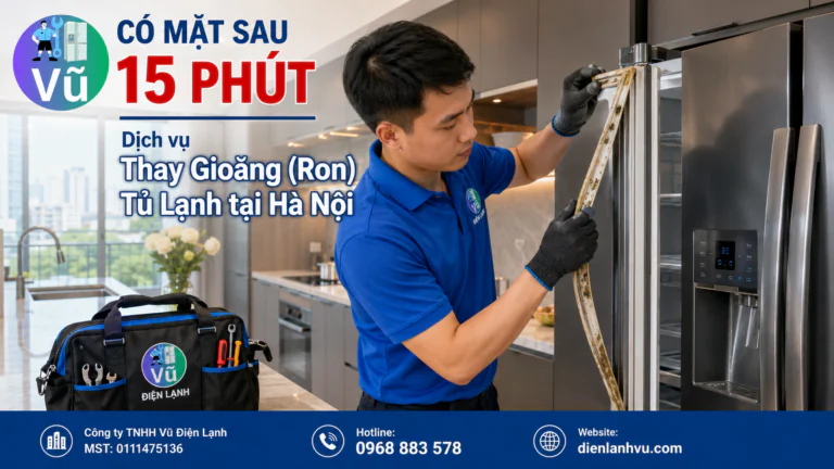 Kỹ thuật viên Vũ Điện Lạnh nhanh chóng có mặt tại nhà khách hàng ở Hà Nội để tháo bỏ lớp gioăng tủ lạnh cũ bị chai cứng, hở khí lạnh.