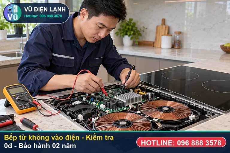 Kỹ thuật viên Vũ Điện Lạnh kiểm tra miễn phí 0đ và thực hiện bếp từ không vào điện (sự cố bếp từ không vào điện, bật không lên nguồn, đèn L) tại Hà Nội