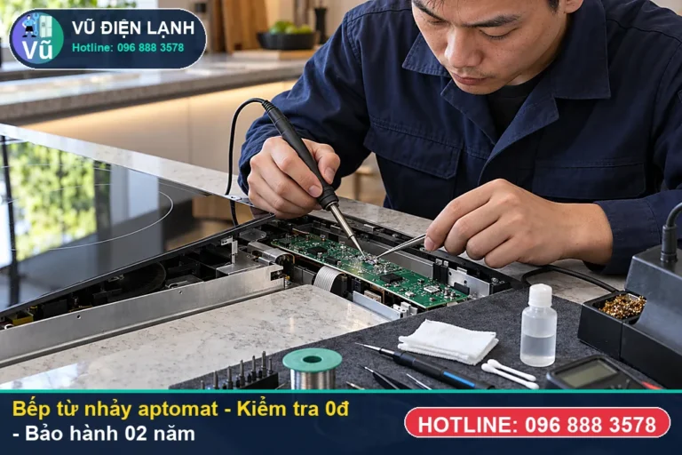 Kỹ thuật viên Vũ Điện Lạnh kiểm tra miễn phí 0đ và thực hiện bếp từ nhảy aptomat (sự cố bật bếp từ bị nhảy Aptomat ) tại Hà Nội