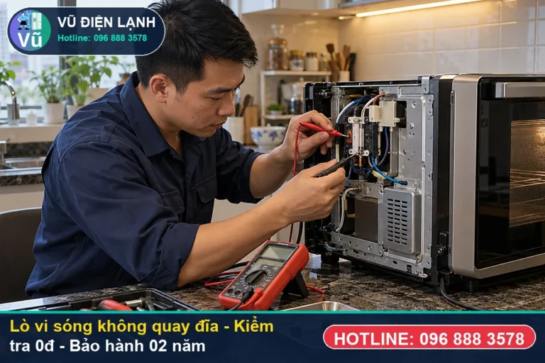 Kỹ thuật viên Vũ Điện Lạnh kiểm tra miễn phí 0đ và thực hiện lò vi sóng không quay đĩa (nguyên nhân lò vi sóng không quay đĩa ) tại Hà Nội