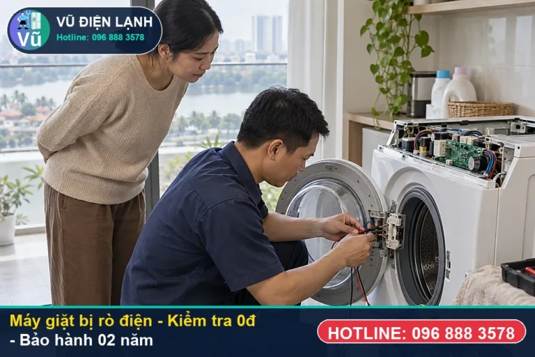 Kỹ thuật viên Vũ Điện Lạnh kiểm tra miễn phí 0đ và thực hiện máy giặt bị rò điện (hiện tượng đồng hồ máy giặt nhảy loạn thời gian, đứng l) tại Hà Nội