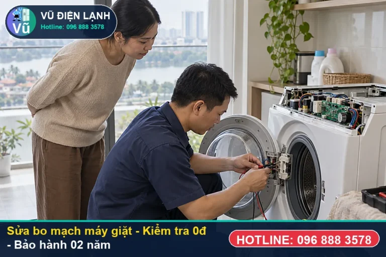 Kỹ thuật viên Vũ Điện Lạnh kiểm tra miễn phí 0đ và thực hiện sửa bo mạch máy giặt (quy trình thay bộ vòng bi SKF chịu tốc độ cao ) tại Hà Nội