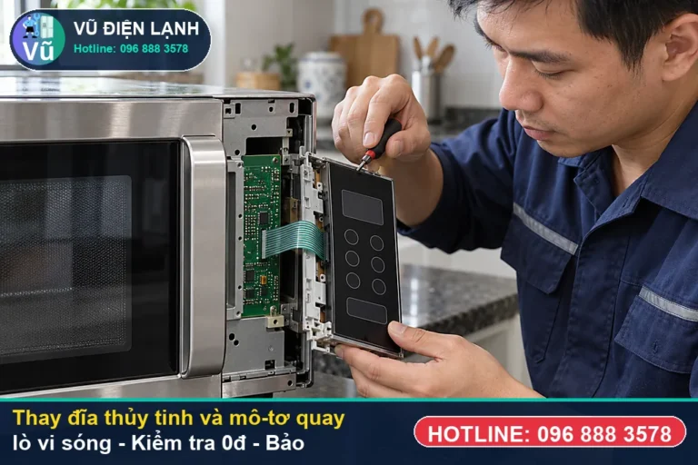 Kỹ thuật viên Vũ Điện Lạnh kiểm tra miễn phí 0đ và thực hiện thay đĩa thủy tinh và mô-tơ quay lò vi sóng (thay đĩa thủy tinh chịu nhiệt lò vi sóng ) tại Hà Nội