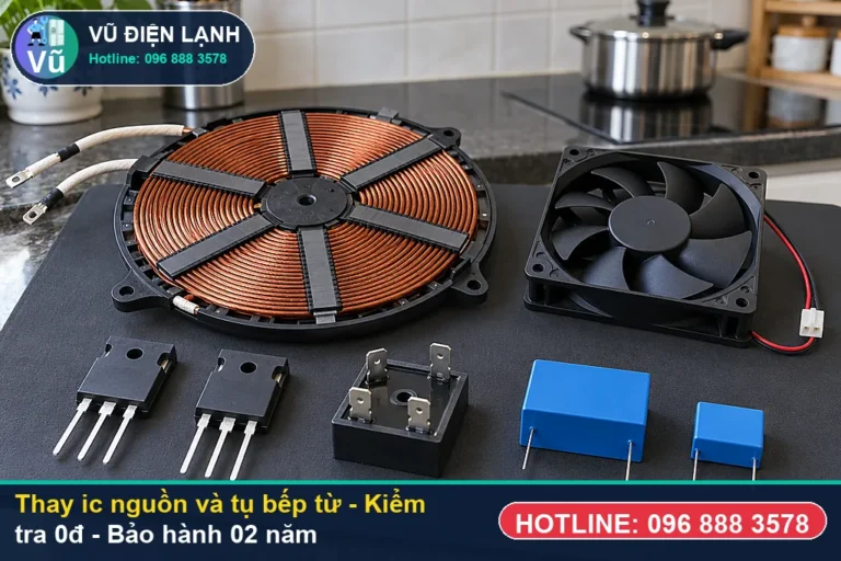 Kỹ thuật viên Vũ Điện Lạnh kiểm tra miễn phí 0đ và thực hiện thay ic nguồn và tụ bếp từ (thay IC nguồn xung ) tại Hà Nội