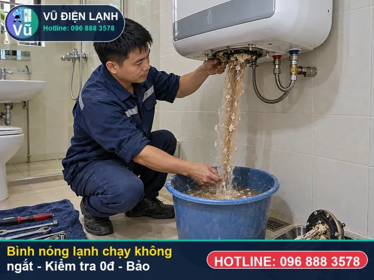 Kỹ thuật viên Vũ Điện Lạnh kiểm tra và xử lý bình nóng lạnh chạy không ngắt (hiện tượng bình nóng lạnh chạy đun liên tục suốt nhiều ) tại nhà Hà Nội