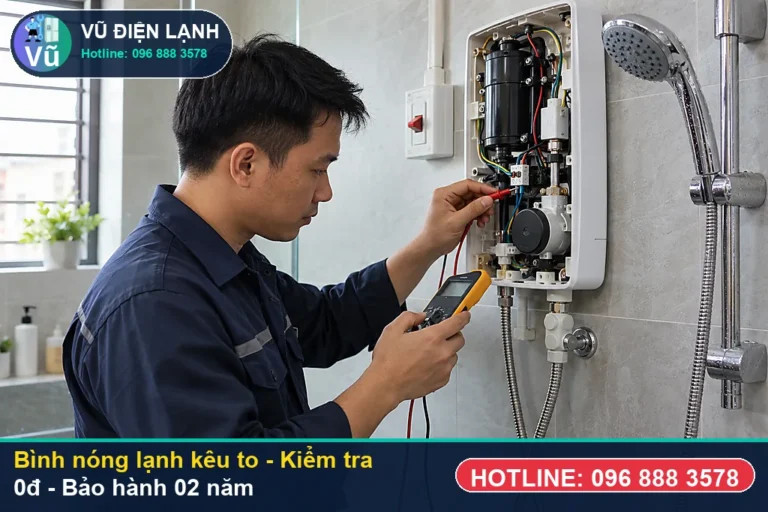 Kỹ thuật viên Vũ Điện Lạnh kiểm tra và xử lý bình nóng lạnh kêu to (hiện tượng bình nóng lạnh phát ra tiếng kêu to bất thườ) tại nhà Hà Nội