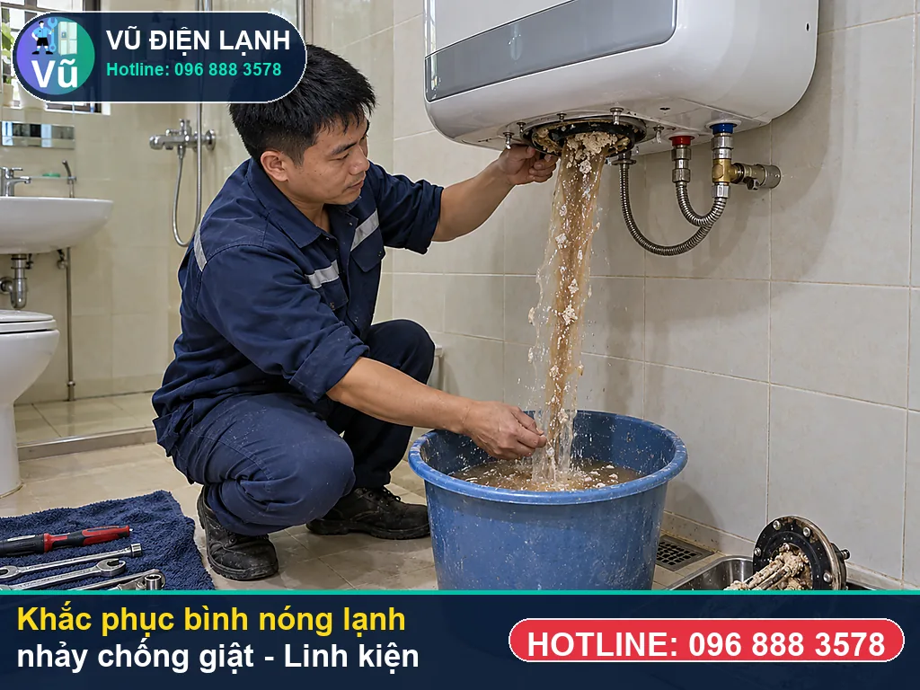 Hoàn tất xử lý bình nóng lạnh nhảy chống giật, xả E khí, test chống giật ELCB và bàn giao phiếu bảo hành 02 năm Vũ Điện Lạnh
