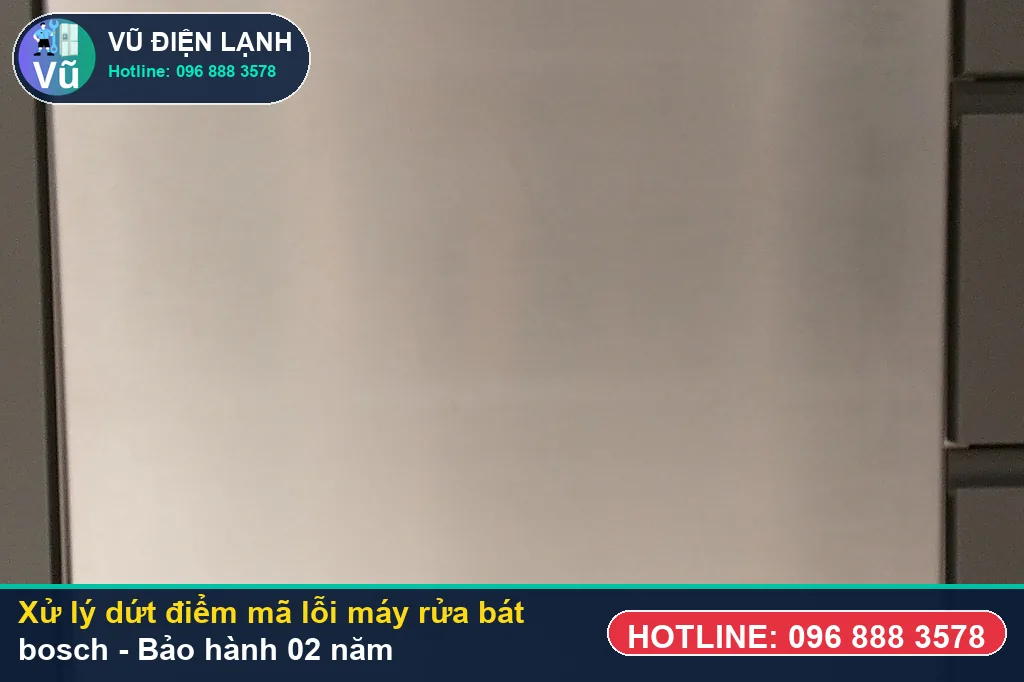 Hoàn tất xử lý mã lỗi máy rửa bát bosch, chạy thử nước nóng 70 độ và bàn giao phiếu bảo hành 02 năm Vũ Điện Lạnh