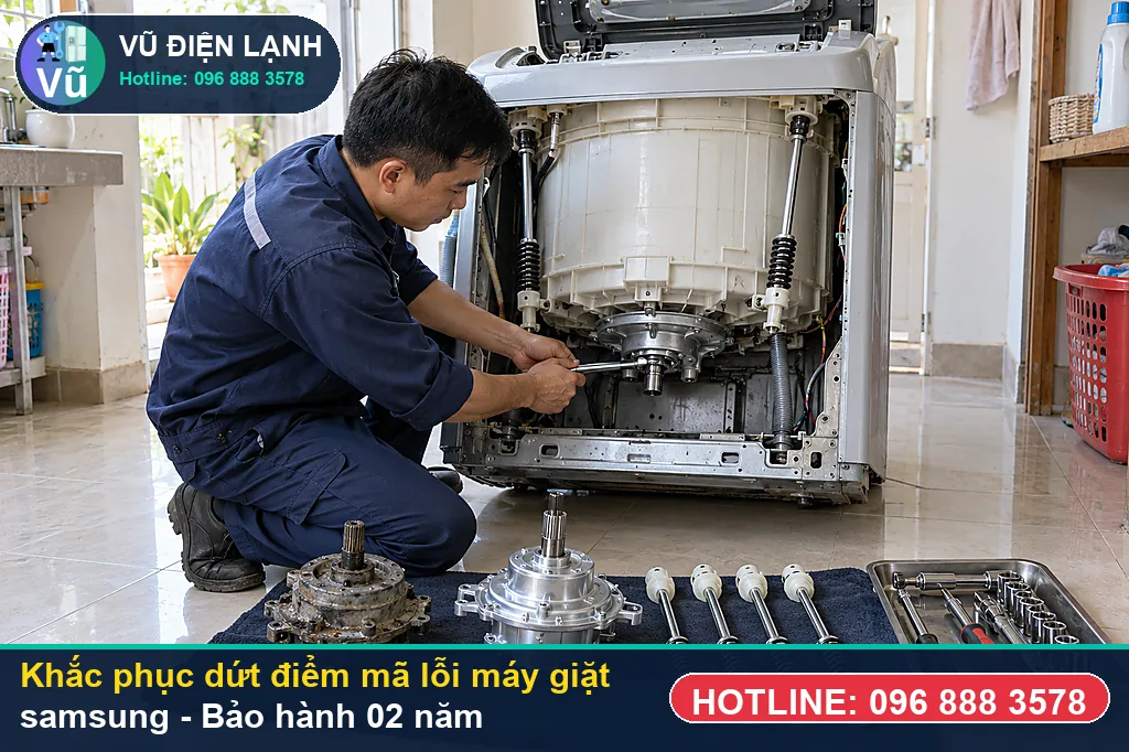 Hoàn tất sửa chữa mã lỗi máy giặt samsung, xóa mã lỗi bộ nhớ và bàn giao phiếu bảo hành 02 năm Vũ Điện Lạnh