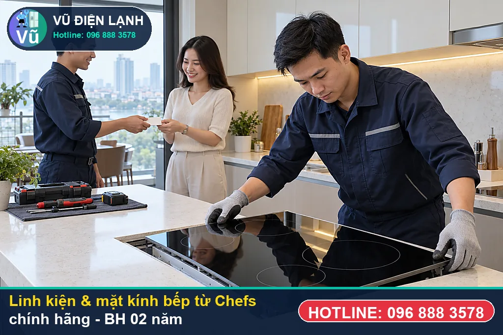 Bộ linh kiện IGBT, mâm từ E.G.O, quạt gió chính hãng dùng để sửa bếp từ chefs kèm bảo hành 02 năm
