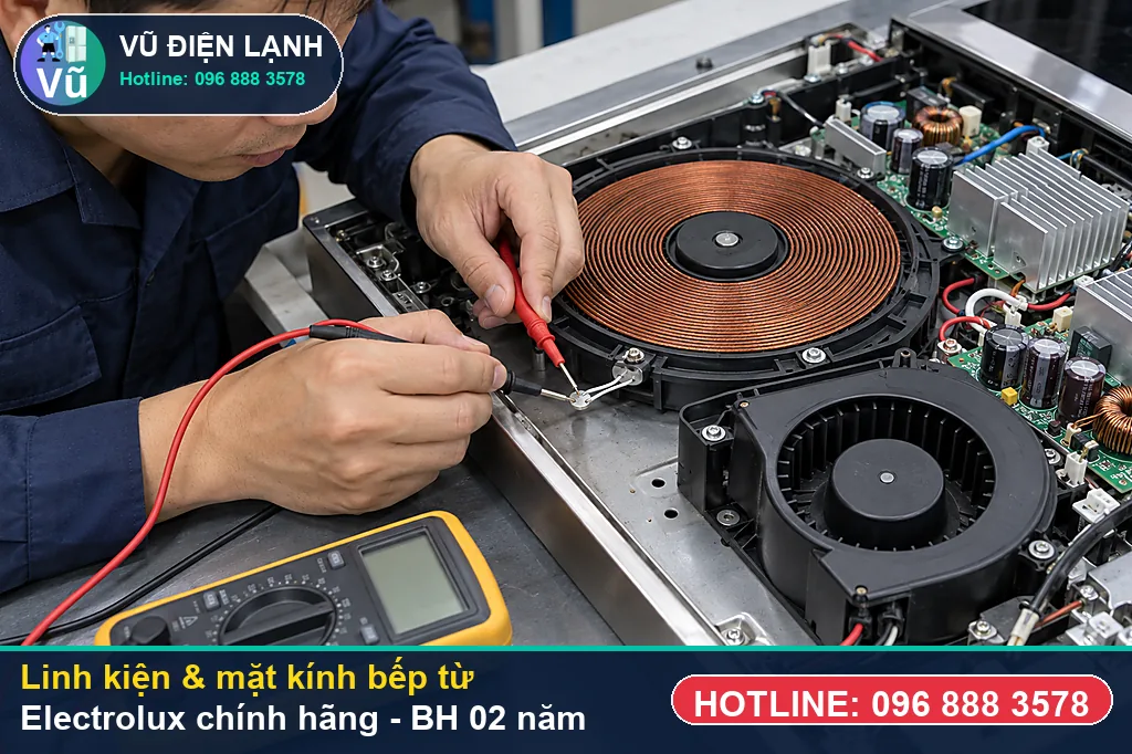 Bộ linh kiện IGBT, mâm từ E.G.O, quạt gió chính hãng dùng để sửa bếp từ electrolux kèm bảo hành 02 năm