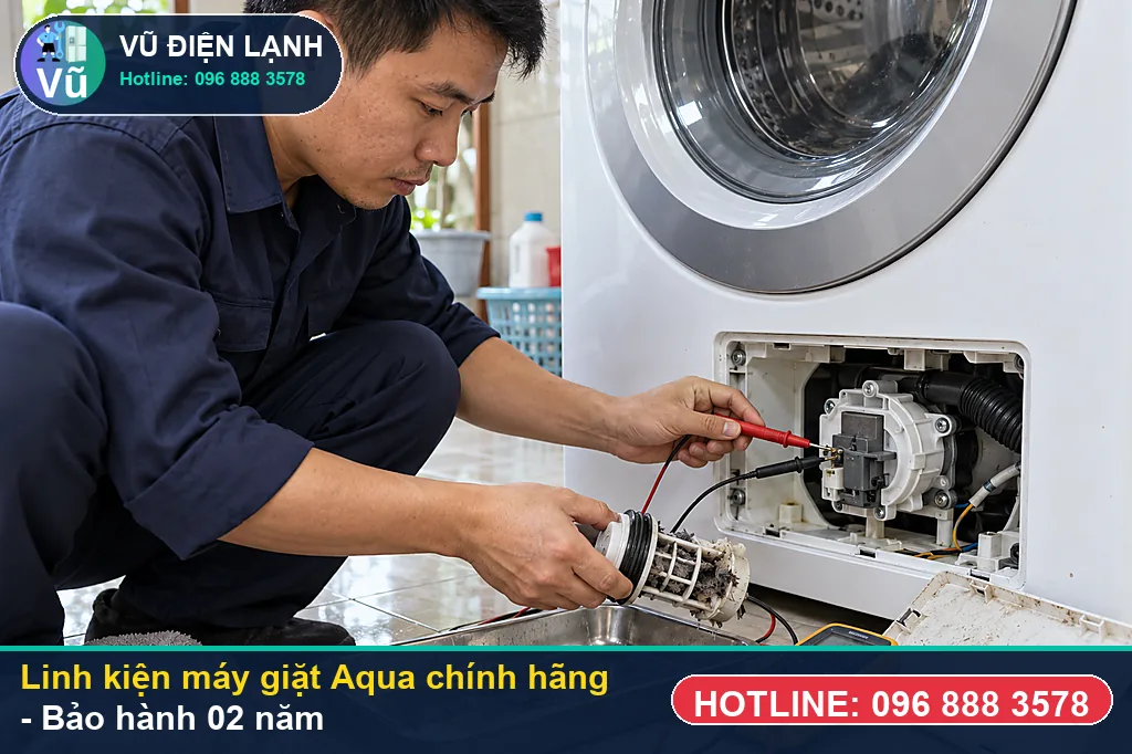 Bộ linh kiện bi phớt, chảng ba, khóa cửa, bơm xả chính hãng dùng để sửa máy giặt aqua kèm bảo hành 02 năm
