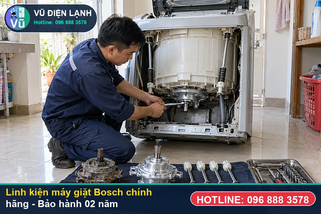 Bộ linh kiện bi phớt, chảng ba, khóa cửa, bơm xả chính hãng dùng để sửa máy giặt bosch kèm bảo hành 02 năm