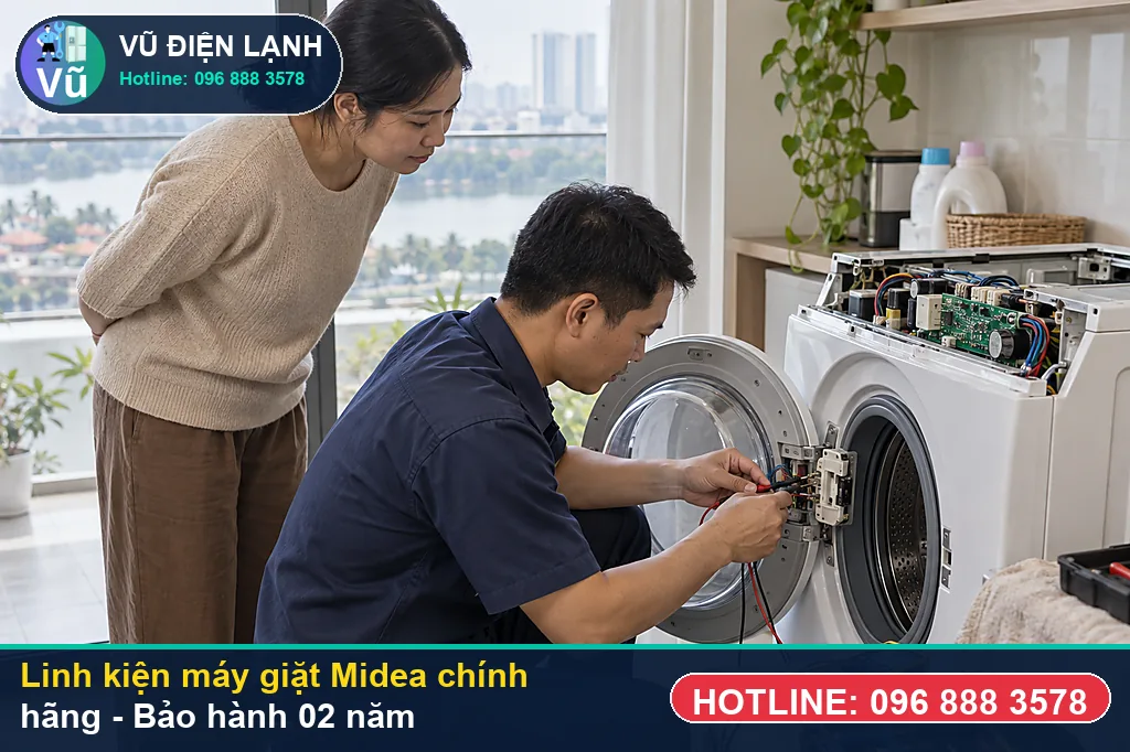 Bộ linh kiện bi phớt, chảng ba, khóa cửa, bơm xả chính hãng dùng để sửa máy giặt midea kèm bảo hành 02 năm