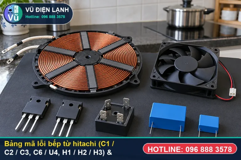 Kỹ thuật viên Vũ Điện Lạnh hướng dẫn tra cứu mã lỗi bếp từ hitachi và đo kiểm xử lý tại nhà